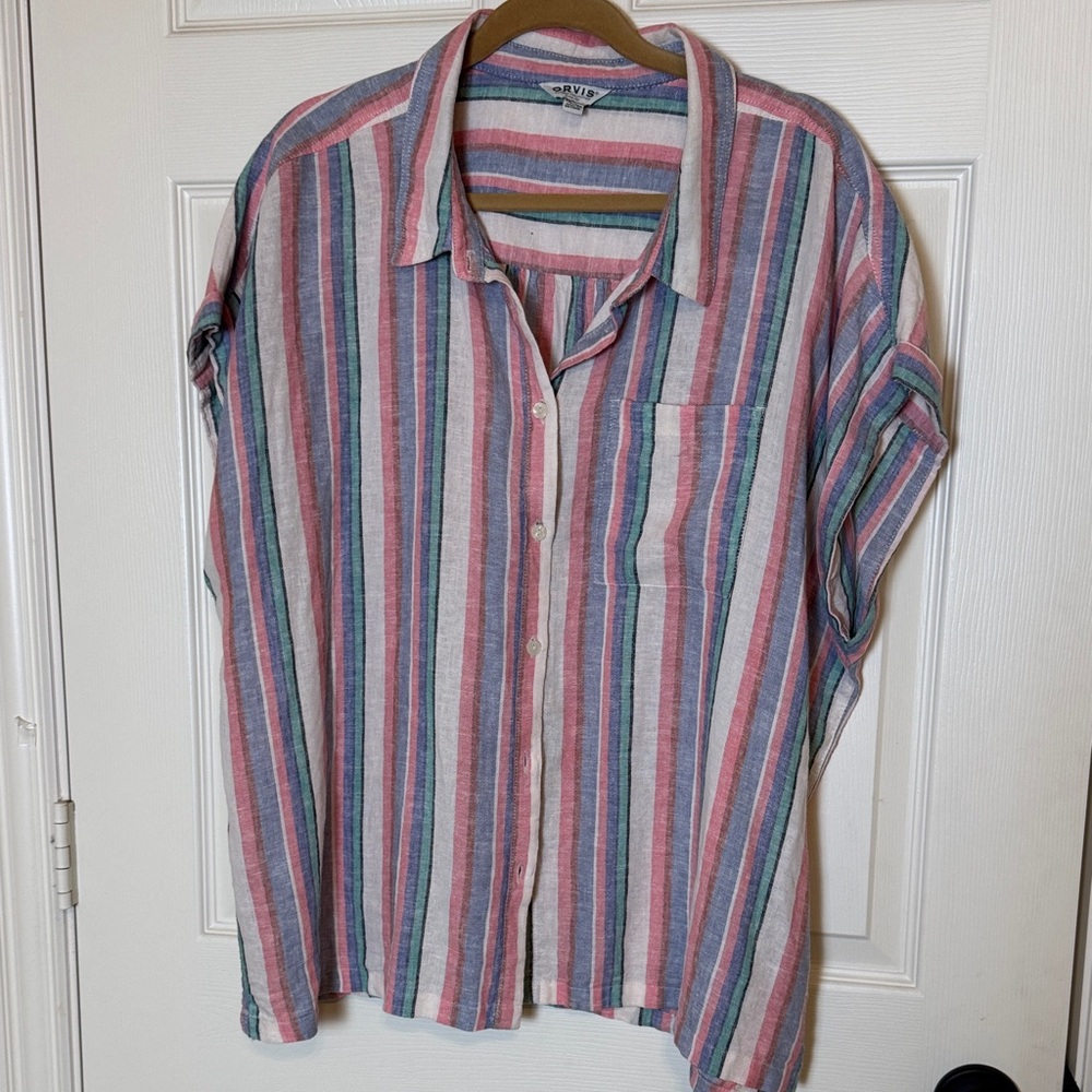 Orvis Linen Blend Button Up Summer Top. ‎ Breathable, Colorful, Coastal, Classic